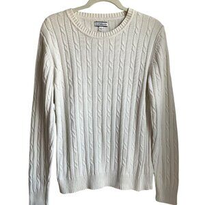 Croft & Barrow Womens Large White Cable Knit Sweater Cotton Crewneck Old Money